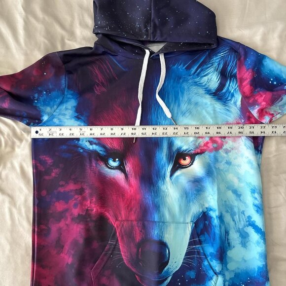Galaxy Wolf Hoodie in Blue and Red - Picture 2 of 5